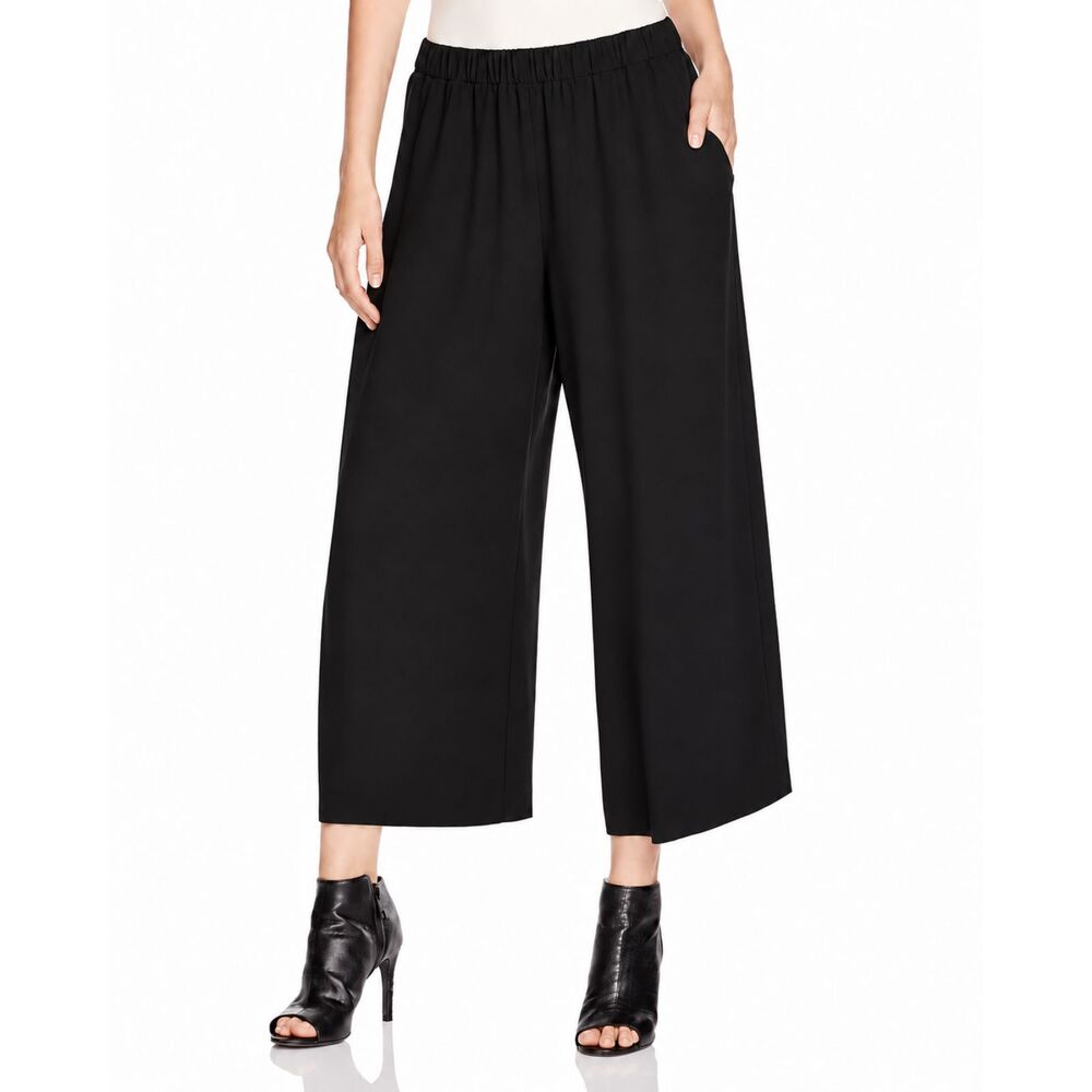 Eileen Fisher Black Silk Gaucho Pants Large NWOT
